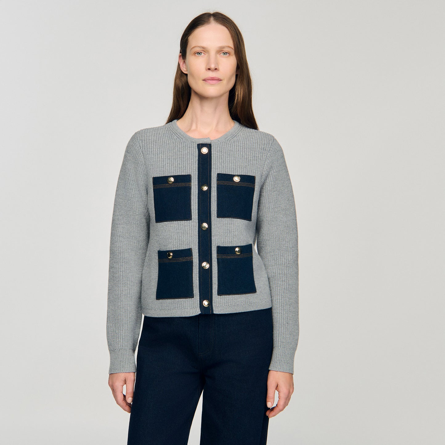 Cárdigan con detalles denim