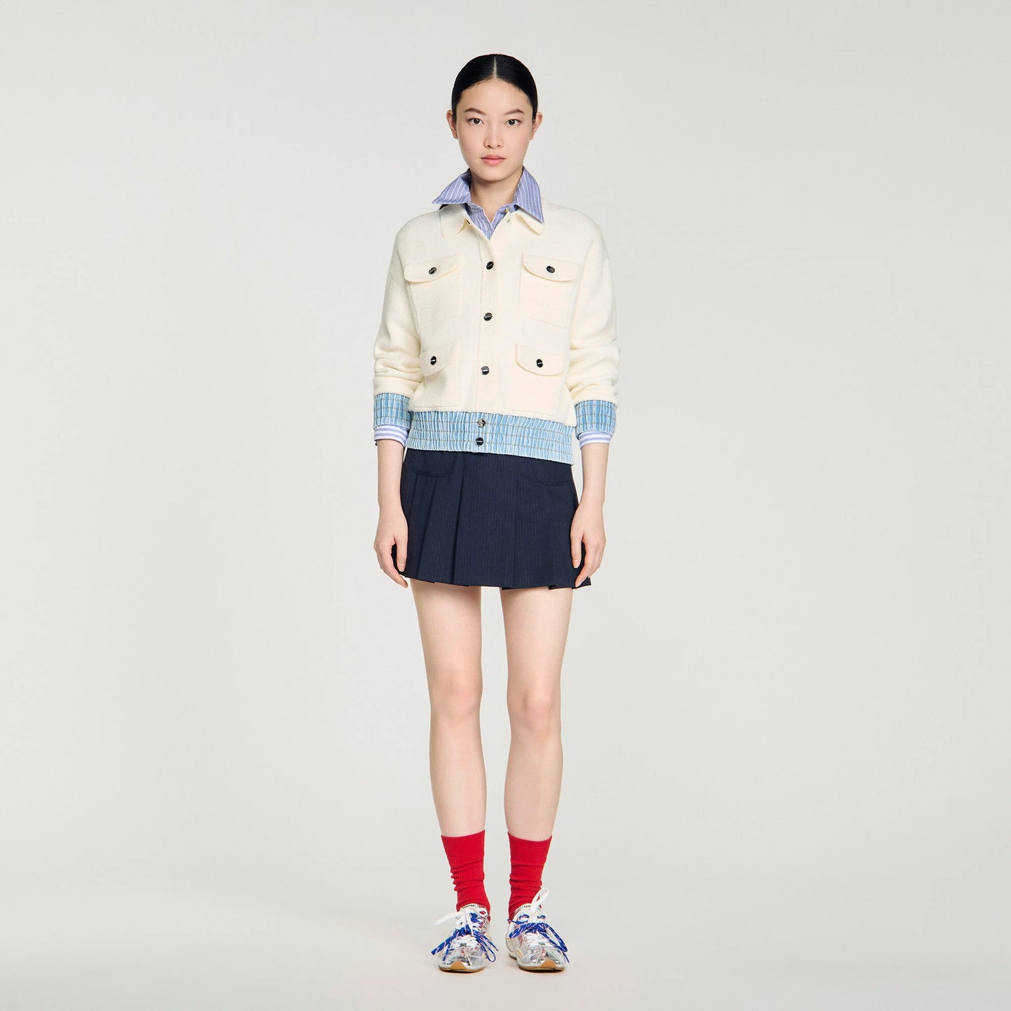 Cárdigan con detalles denim