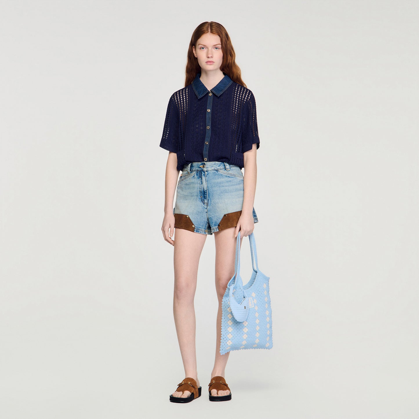 Cárdigan de croché y denim