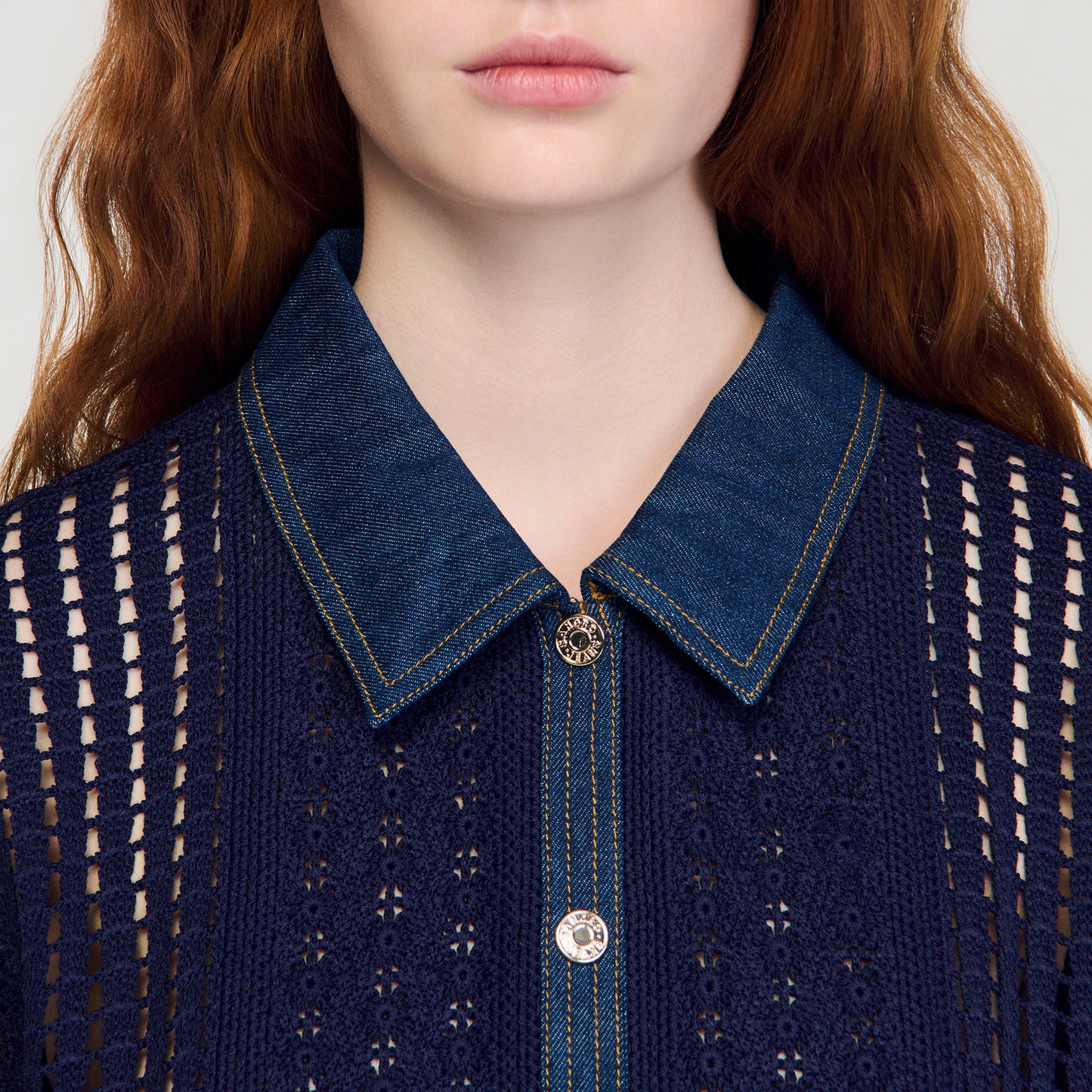 Cárdigan de croché y denim