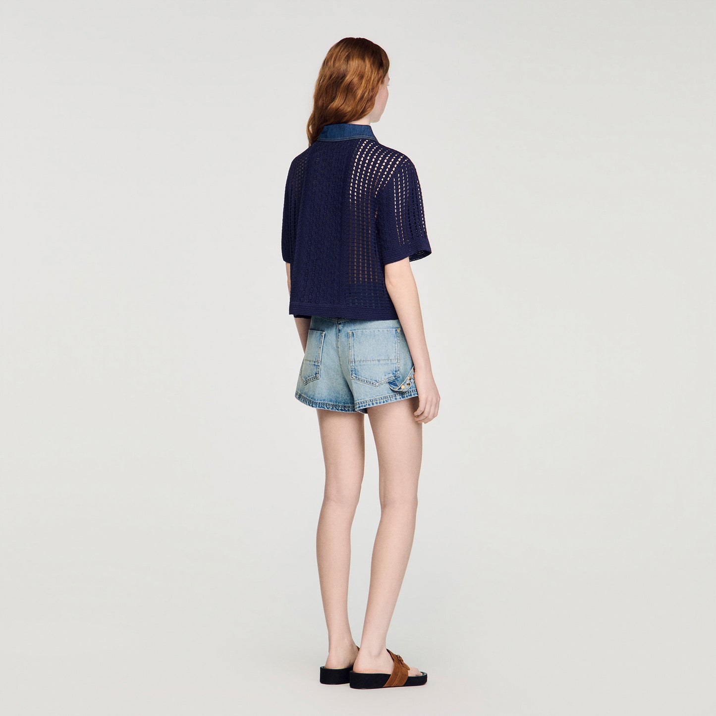 Cárdigan de croché y denim