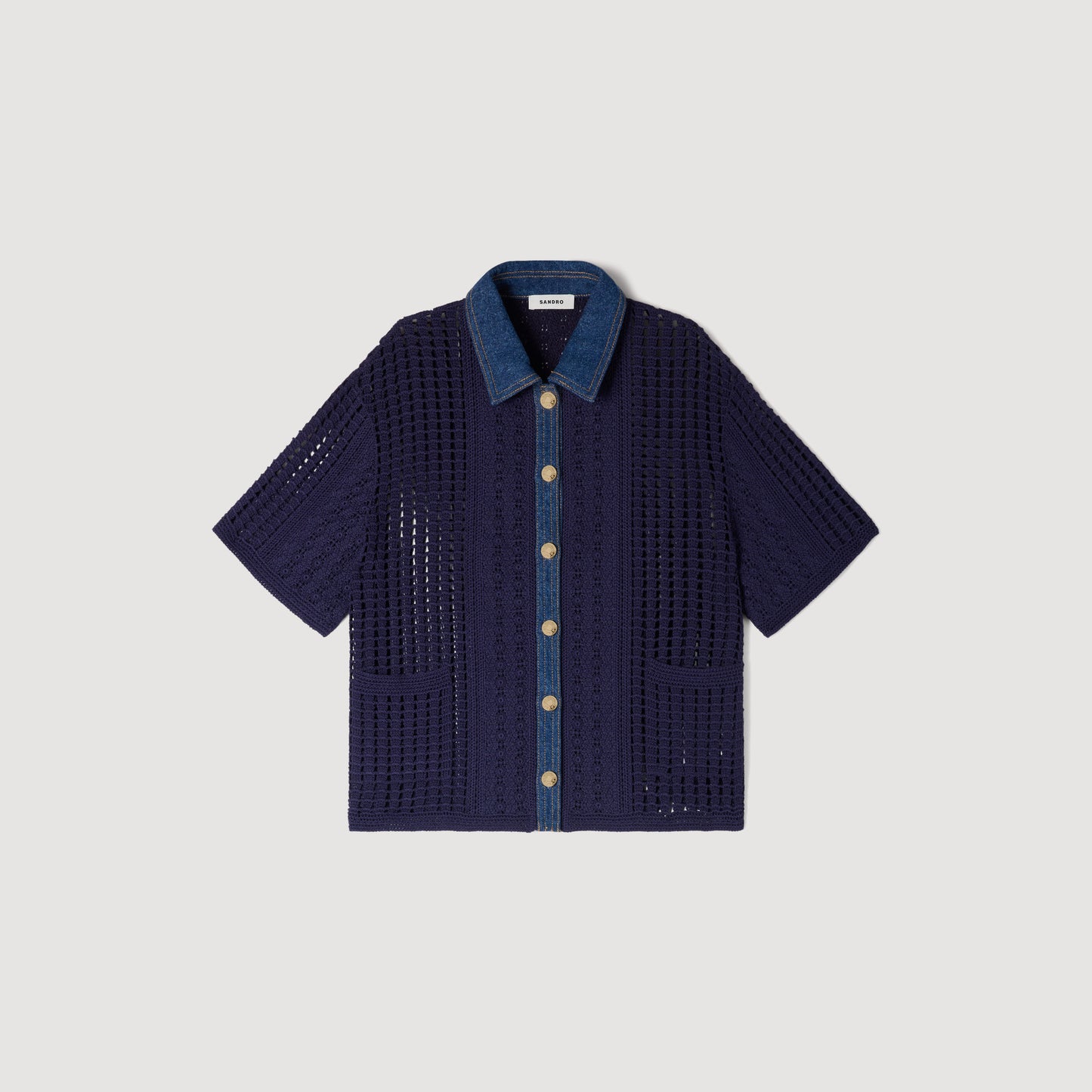 Cárdigan de croché y denim