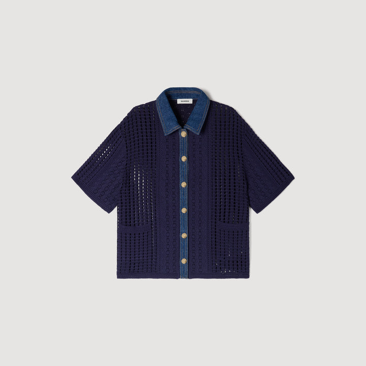 Cárdigan de croché y denim
