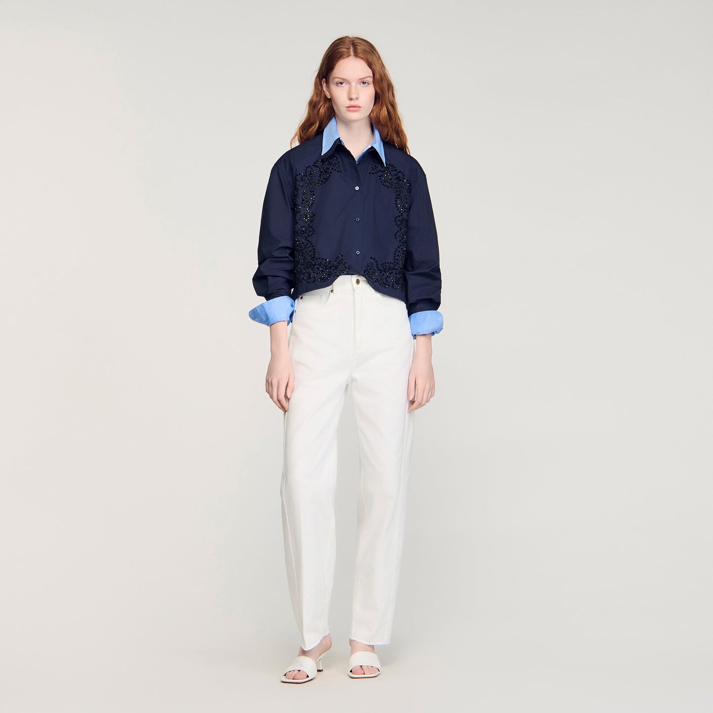 Camisa de algodón bordado floral