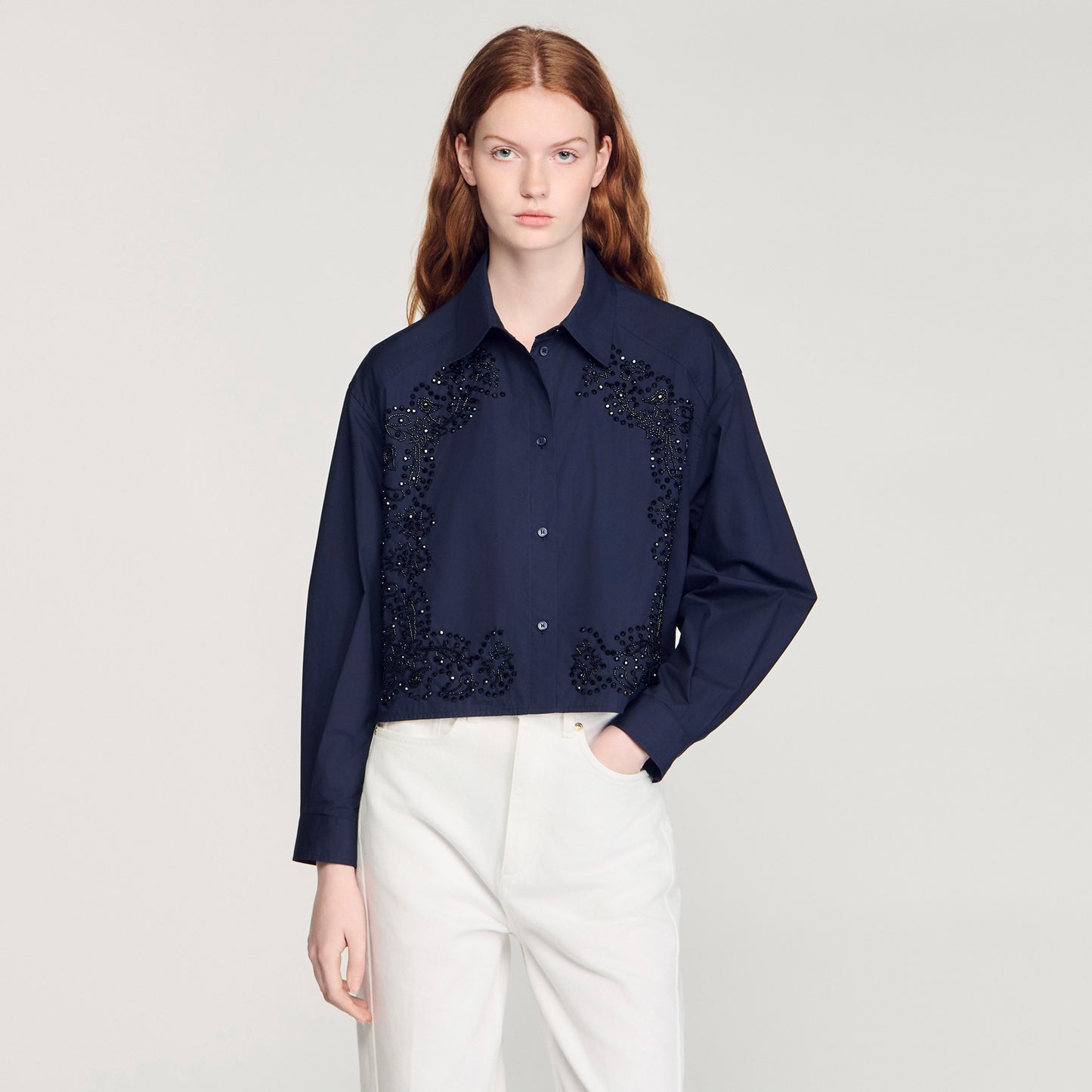Camisa de algodón bordado floral