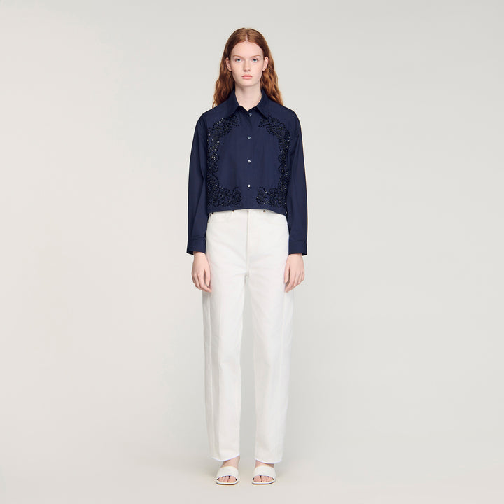 Camisa de algodón bordado floral