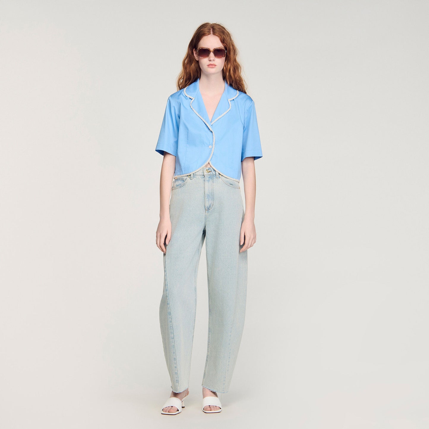 Camisa de algodón con perlas