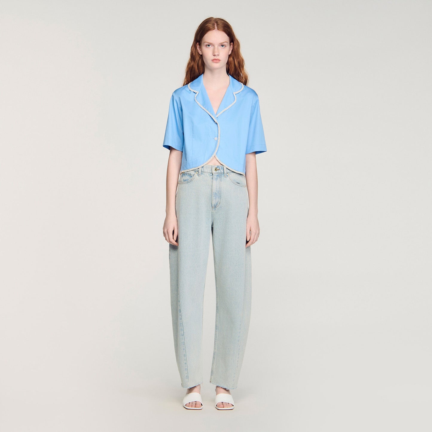 Camisa de algodón con perlas