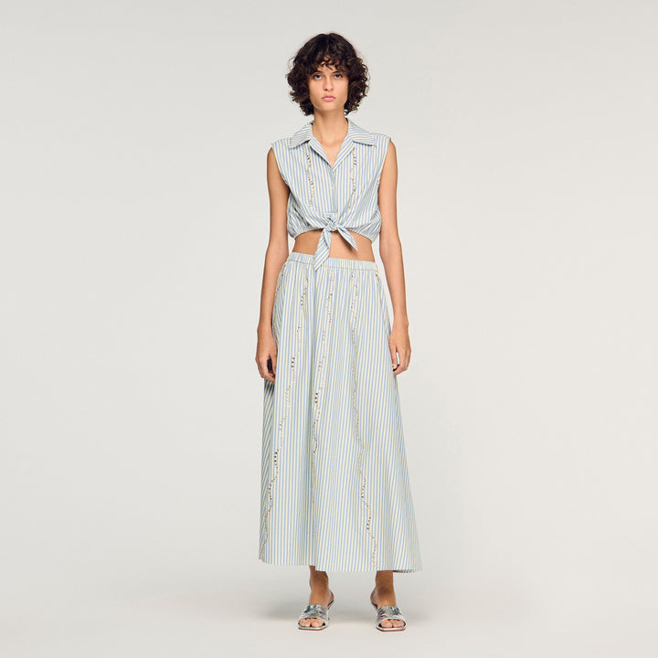 Camisa corta a rayas con strass