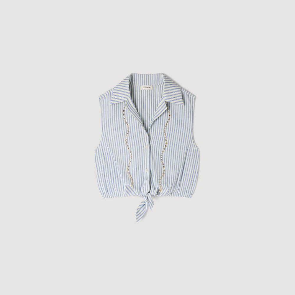 Camisa corta a rayas con strass