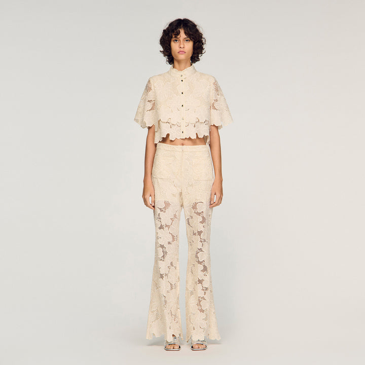 Camisa corta de guipur floral