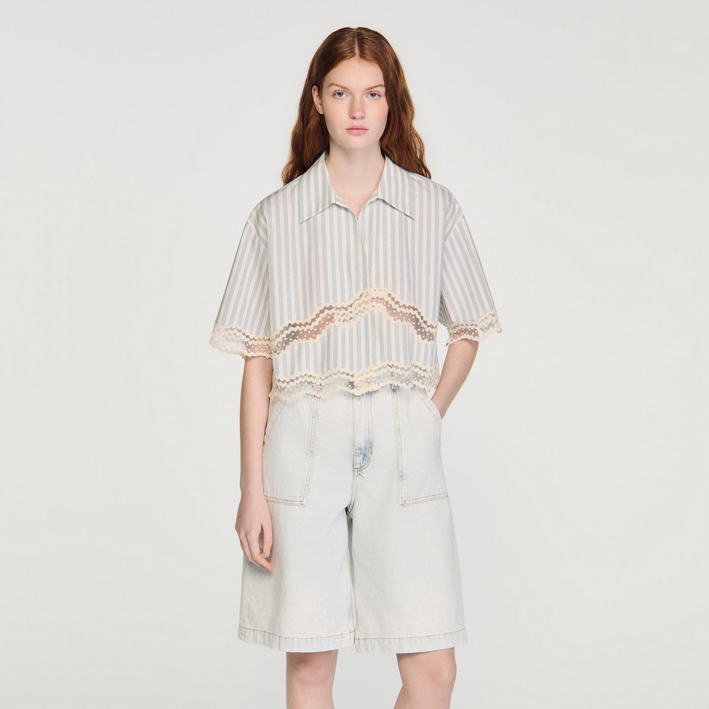 Camisa corta de algodón a rayas
