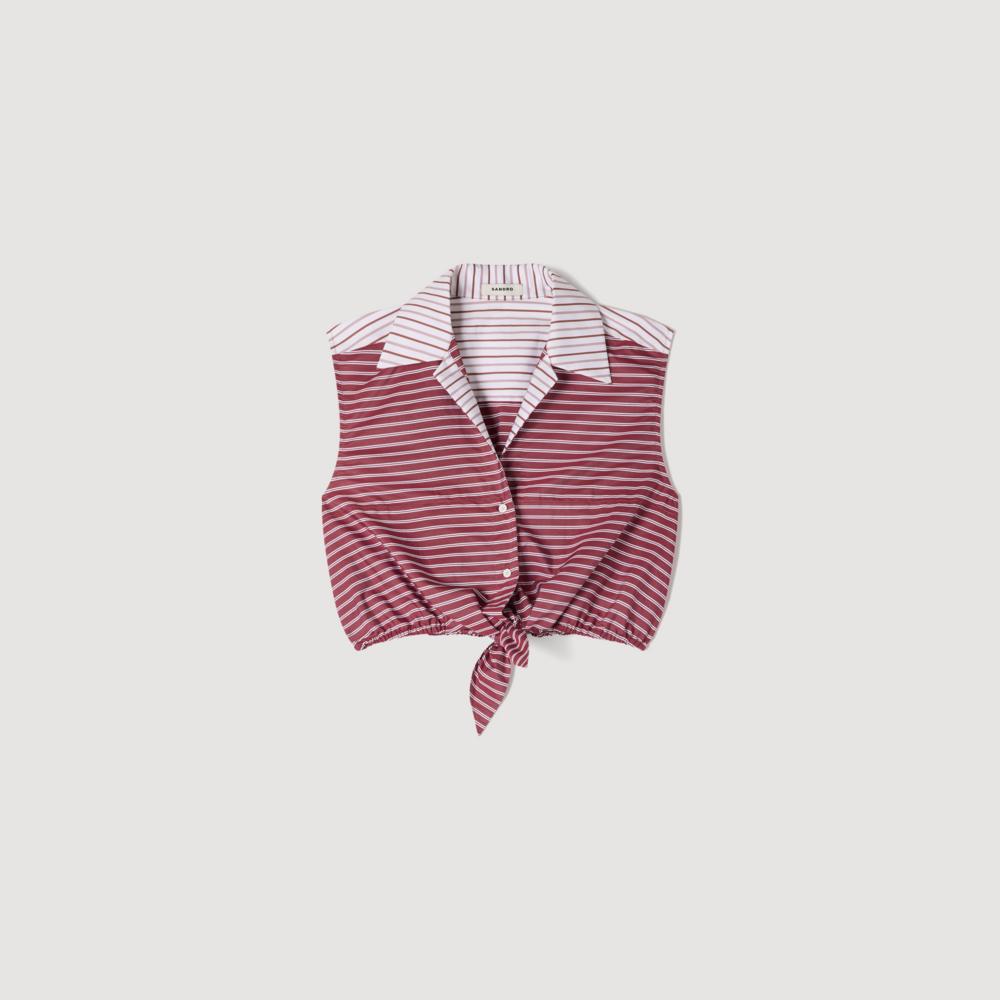Camisa corta de algodón a rayas