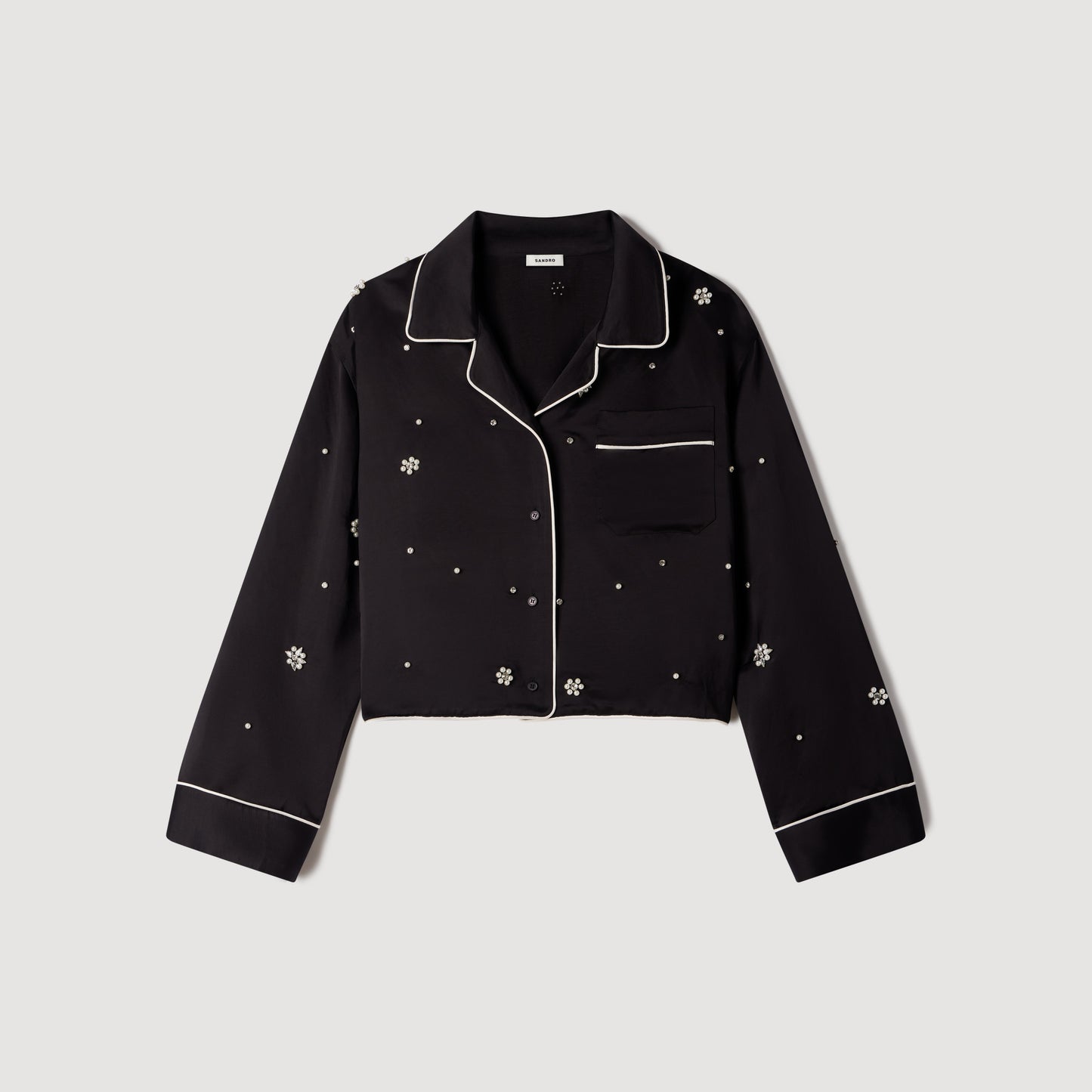 Camisa bordada con perlas y strass