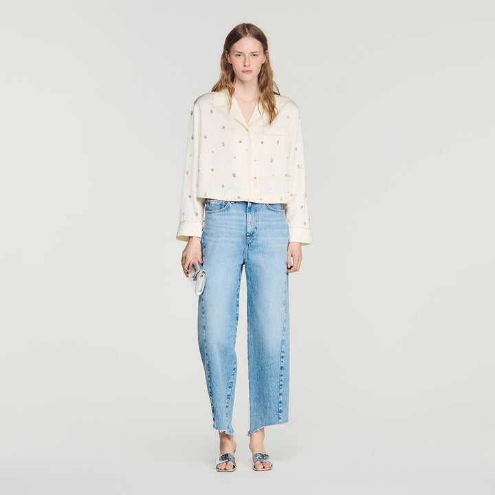 Camisa bordada con perlas y strass