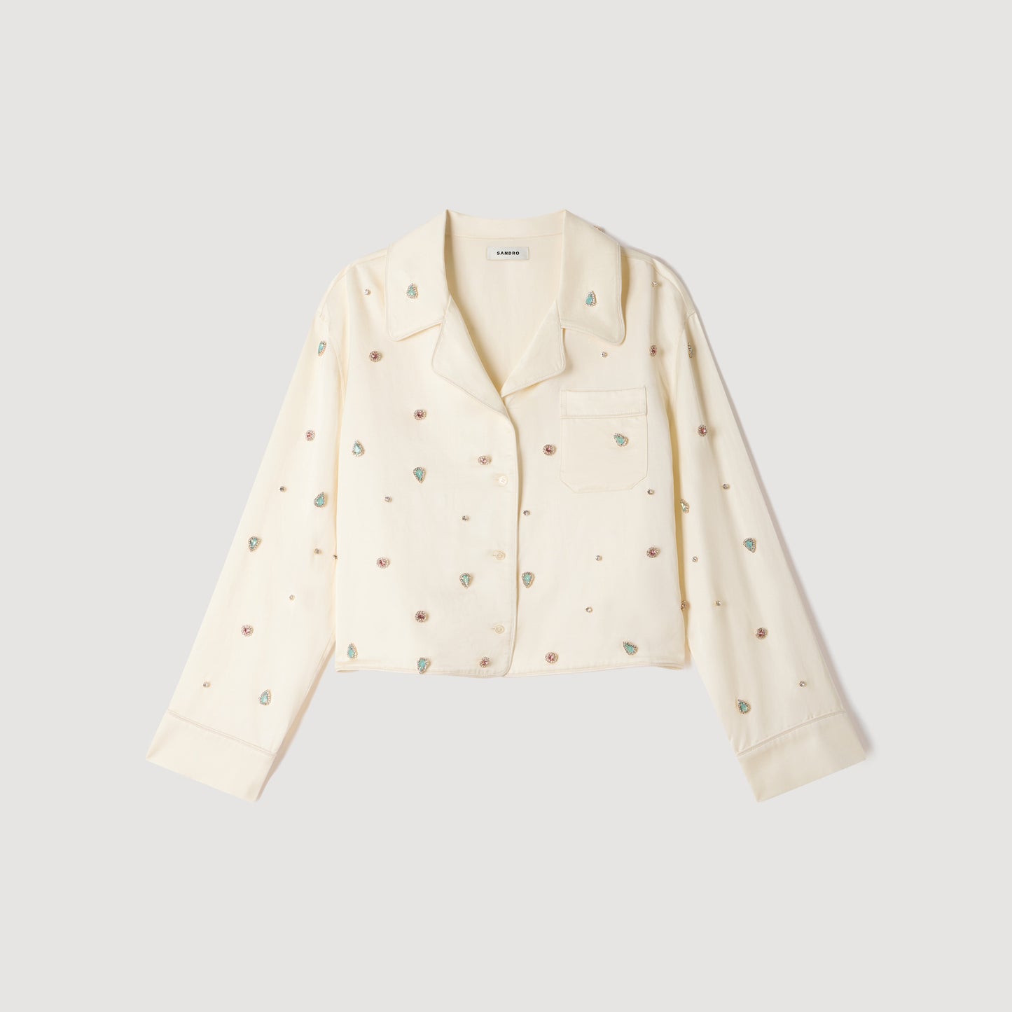 Camisa bordada con perlas y strass