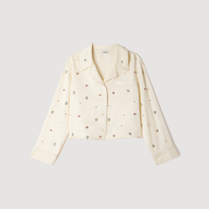 Camisa bordada con perlas y strass