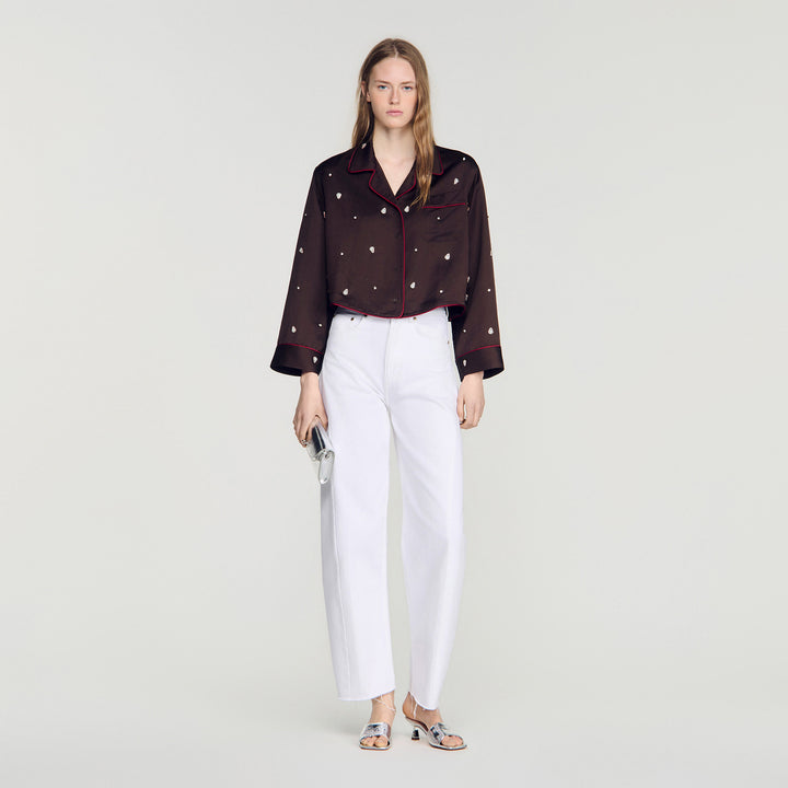 Camisa bordada con perlas y strass