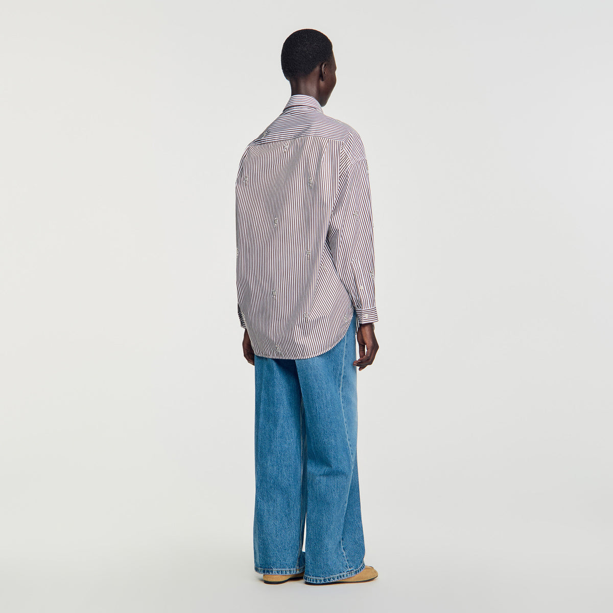 Camisa oversize a rayas con strass