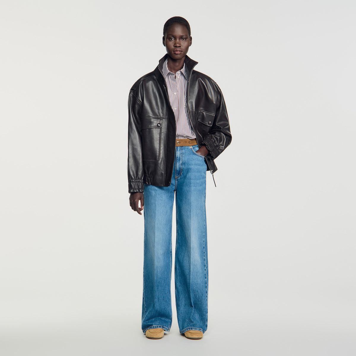 Camisa oversize a rayas con strass