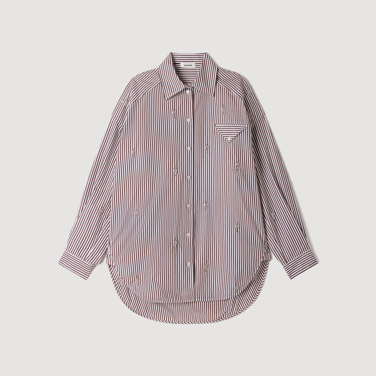 Camisa oversize a rayas con strass
