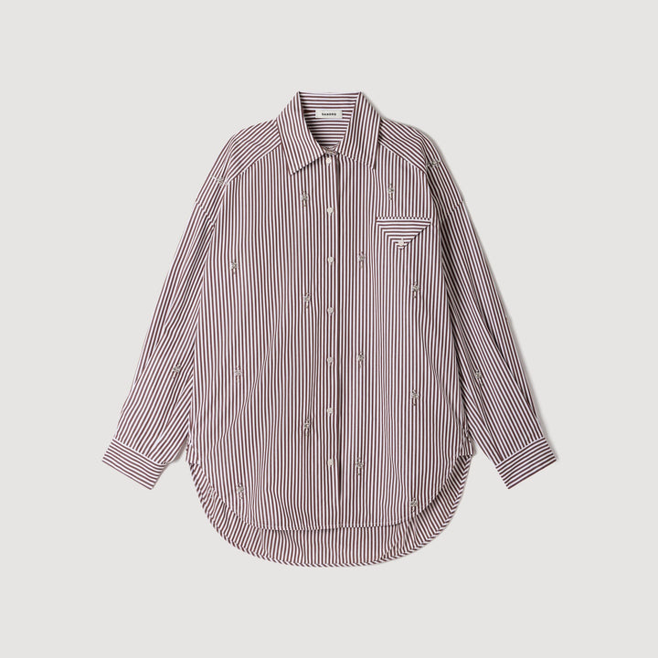 Camisa oversize a rayas con strass
