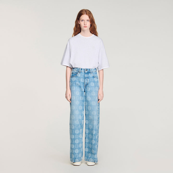 Vaquero ancho con estampado floral