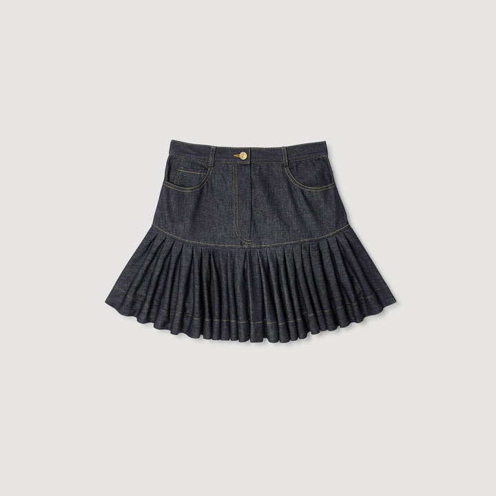 Falda corta de denim con volantes