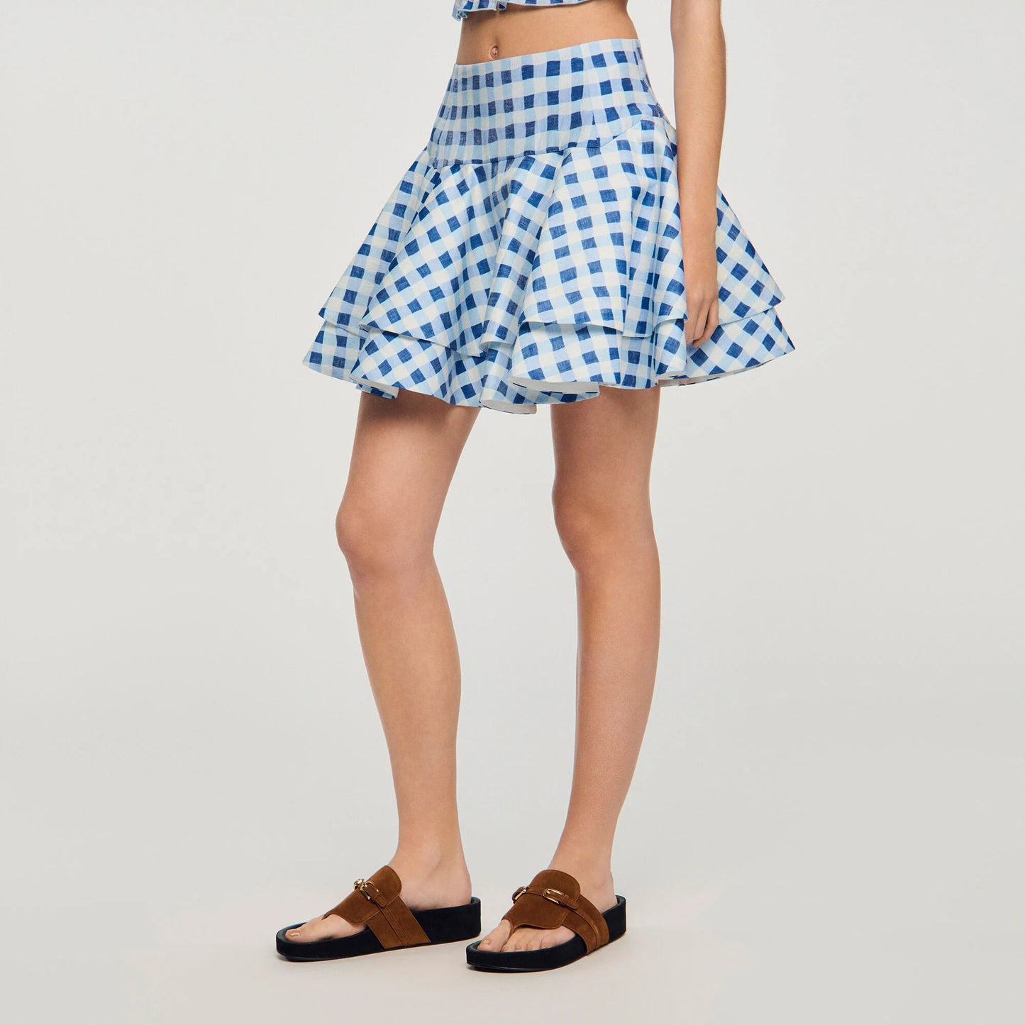Falda corta de lino vichy