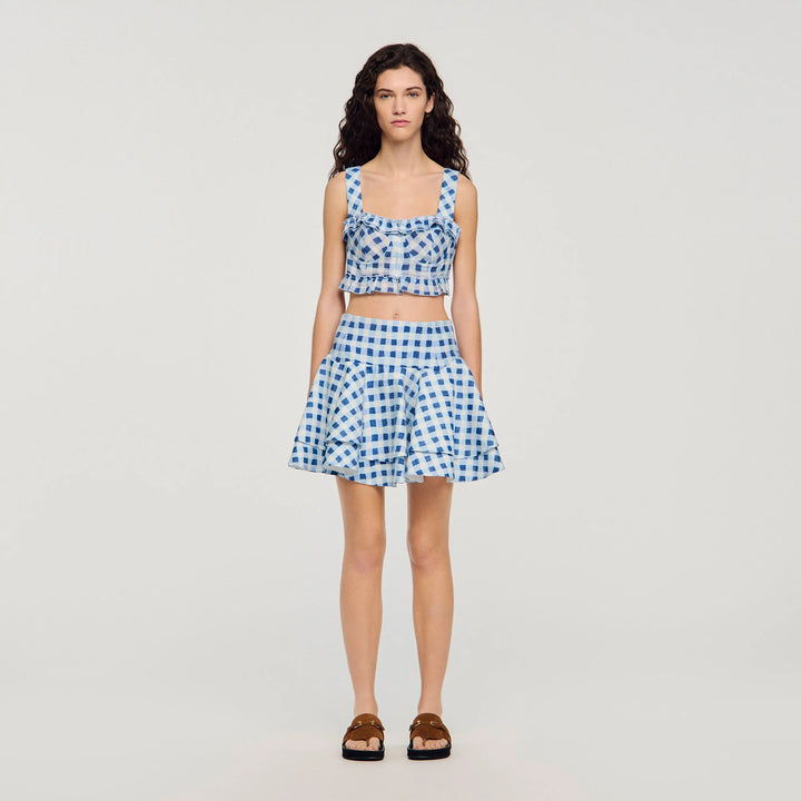 Falda corta de lino vichy