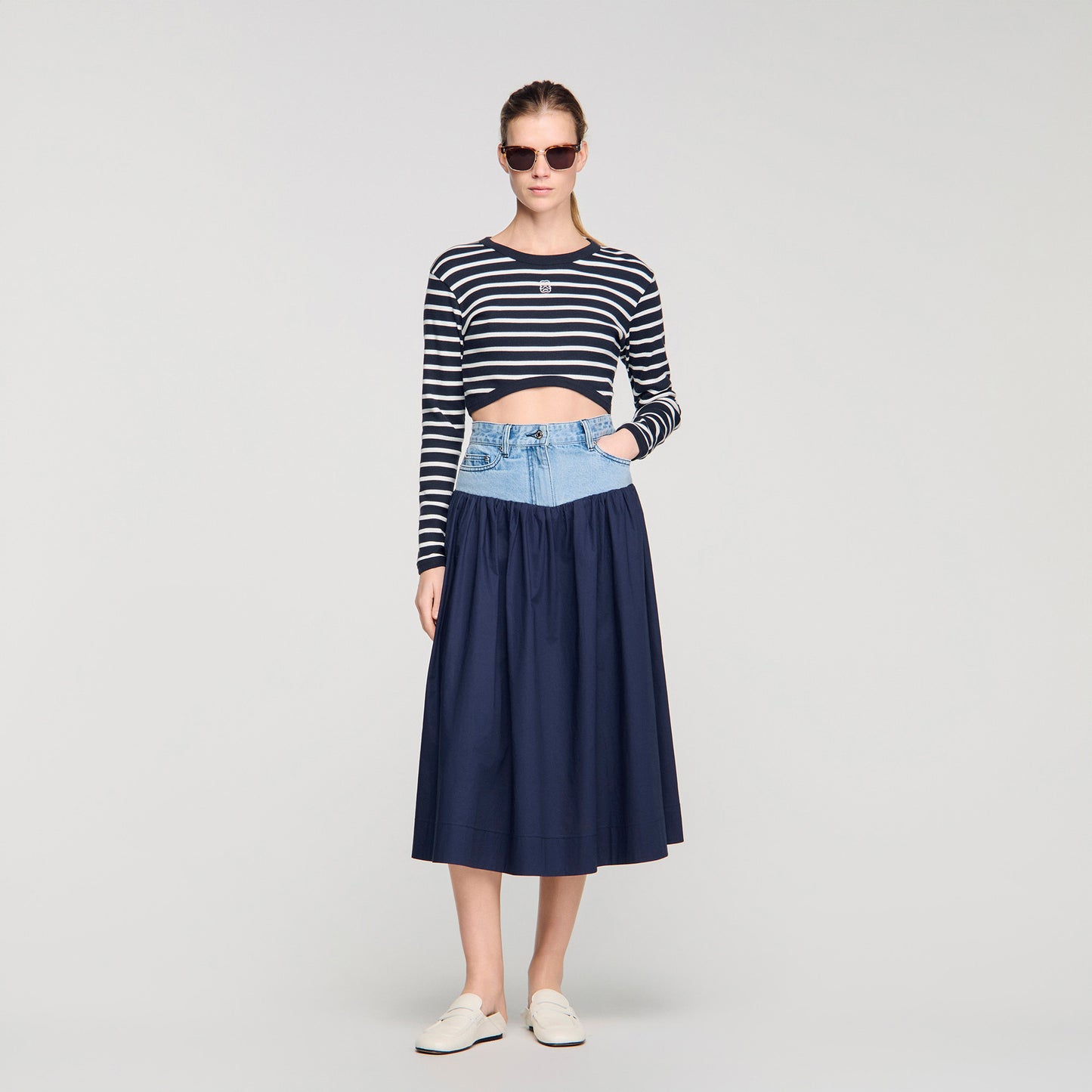 Falda larga bimaterial