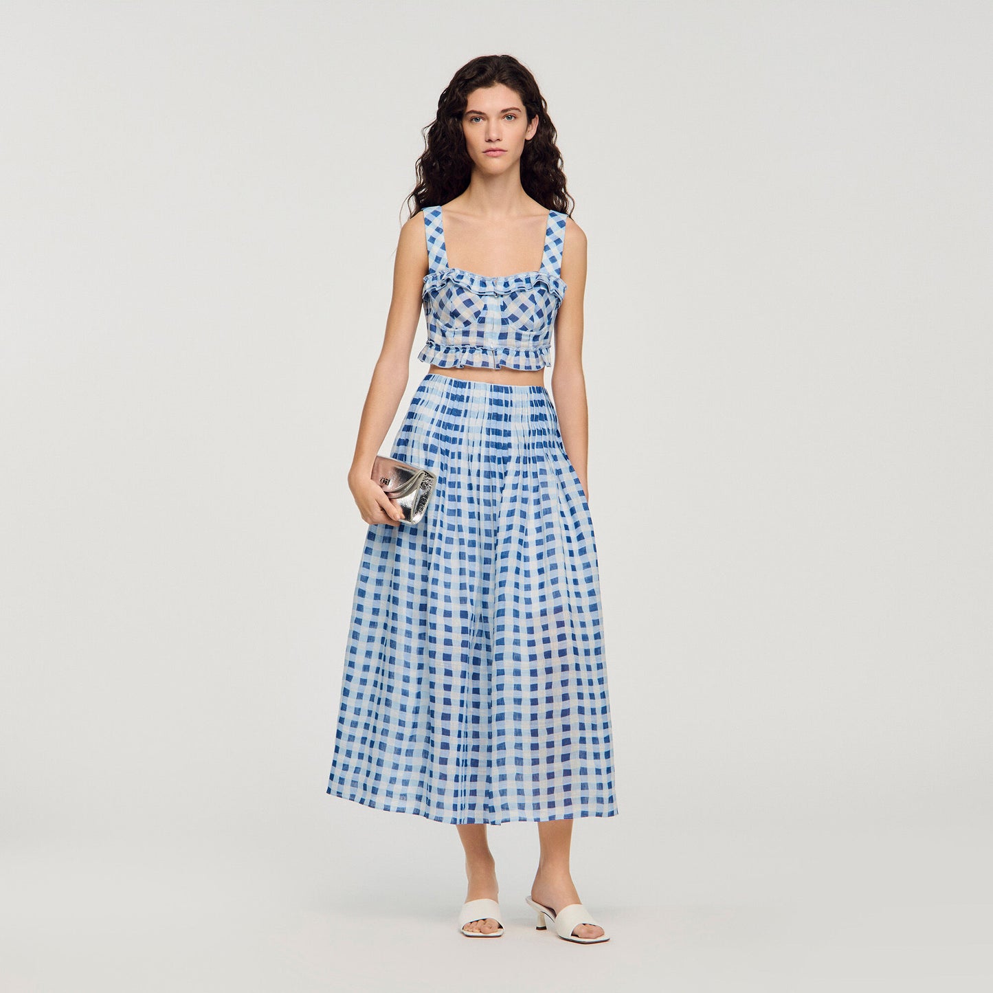 Falda larga vichy de lino