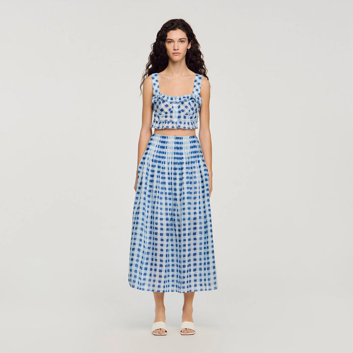 Falda larga vichy de lino