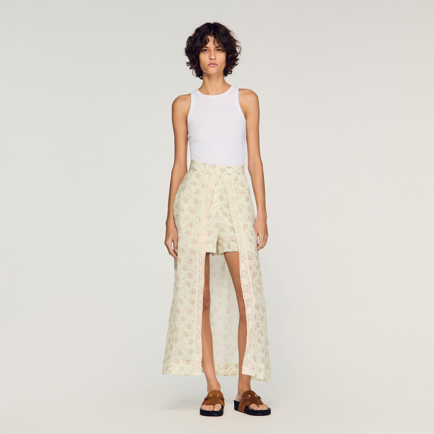 Falda pantalón larga de flores