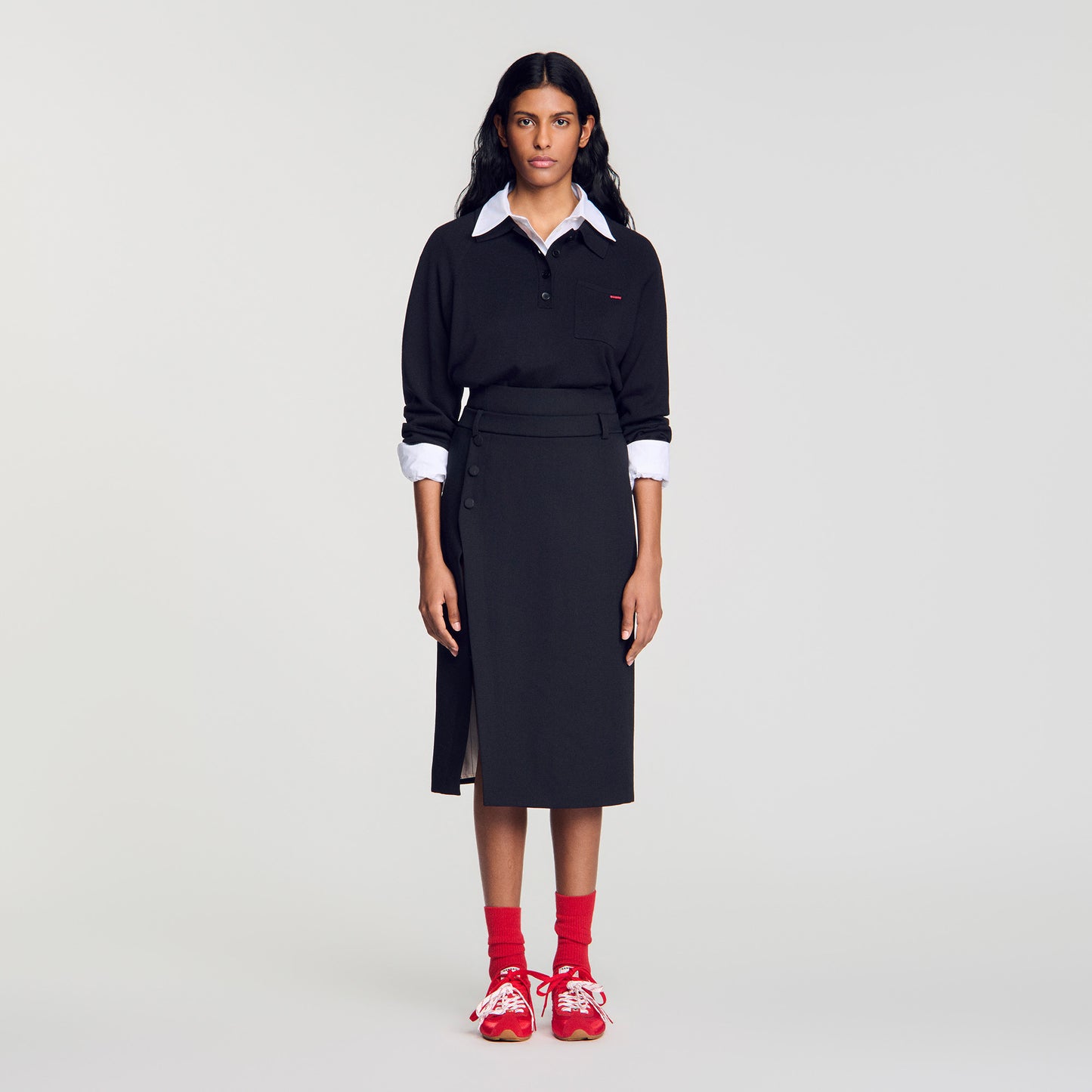 Falda midi de lana con abertura