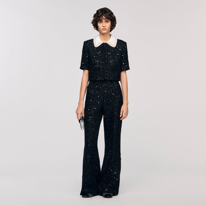 Pantalón de tweed con strass