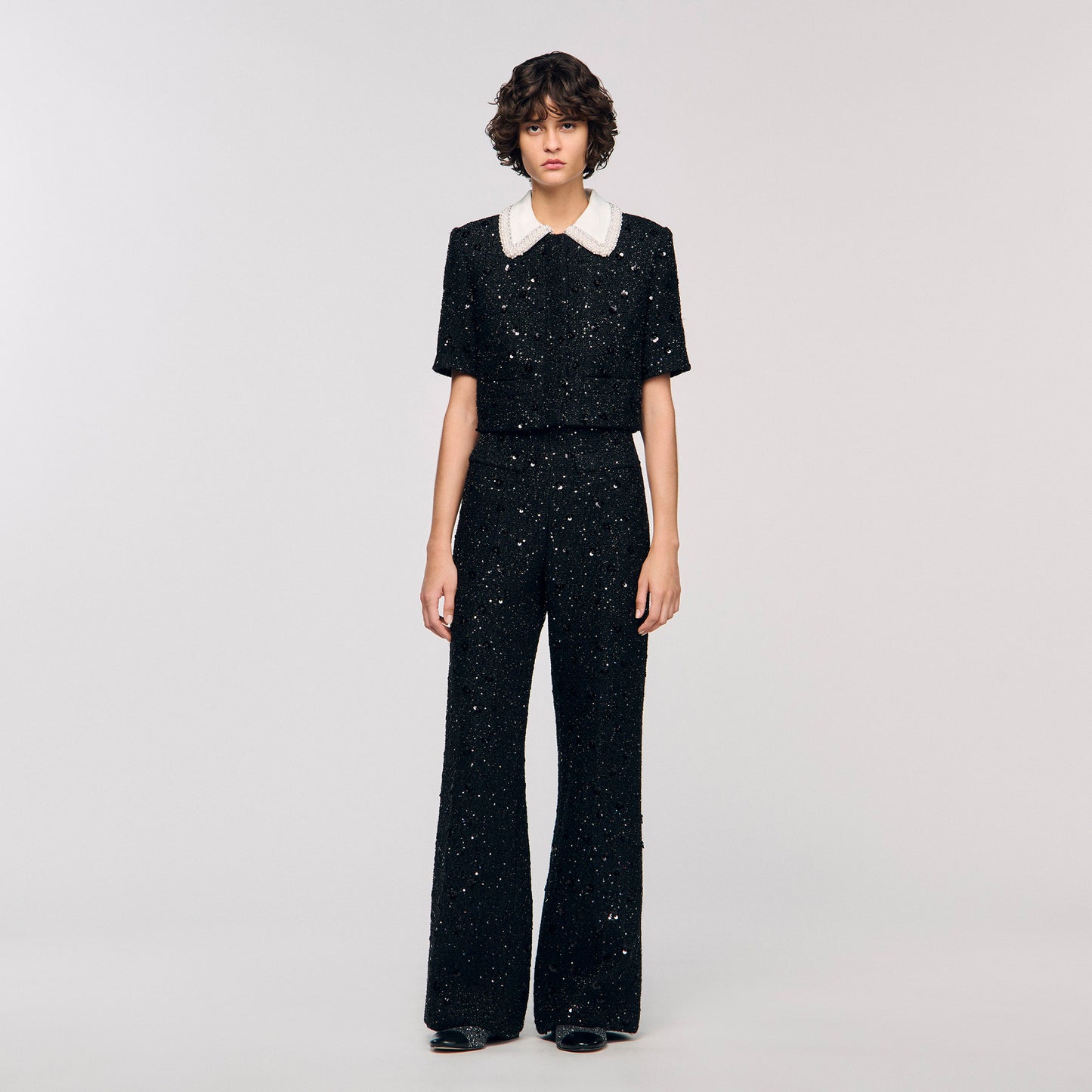 Pantalón de tweed con strass