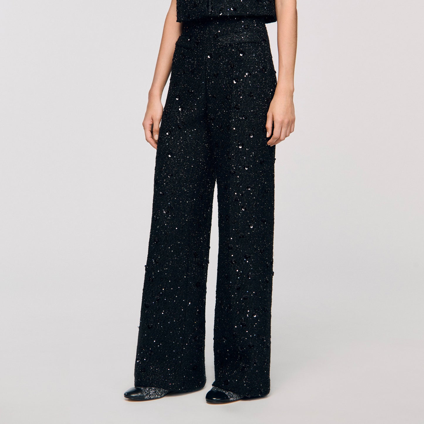 Pantalón de tweed con strass
