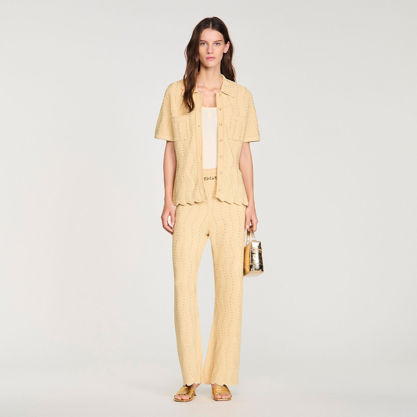 Pantalón de punto con strass