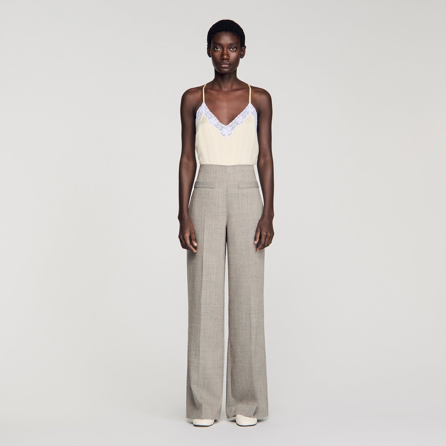 Pantalón ancho de lana a cuadros