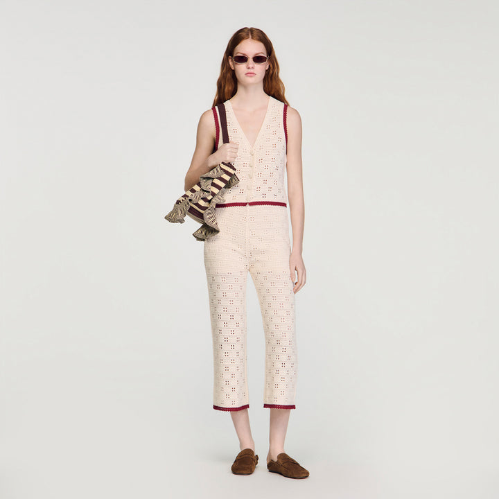 Pantalón de punto efecto ganchillo