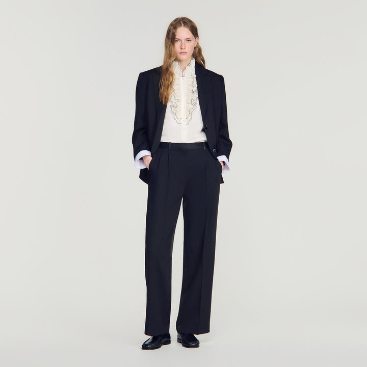Pantalón bimaterial satinado