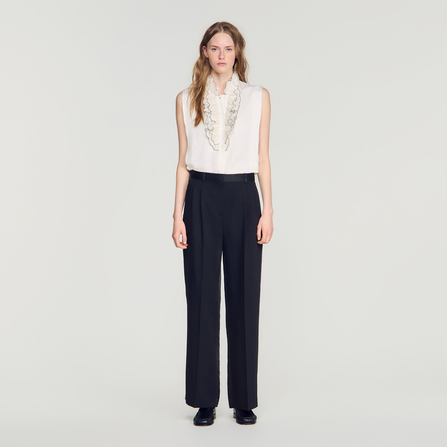 Pantalón bimaterial satinado