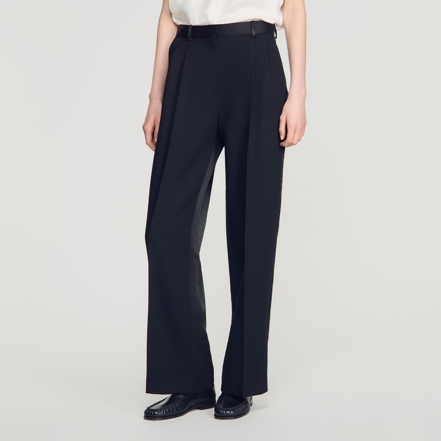 Pantalón bimaterial satinado