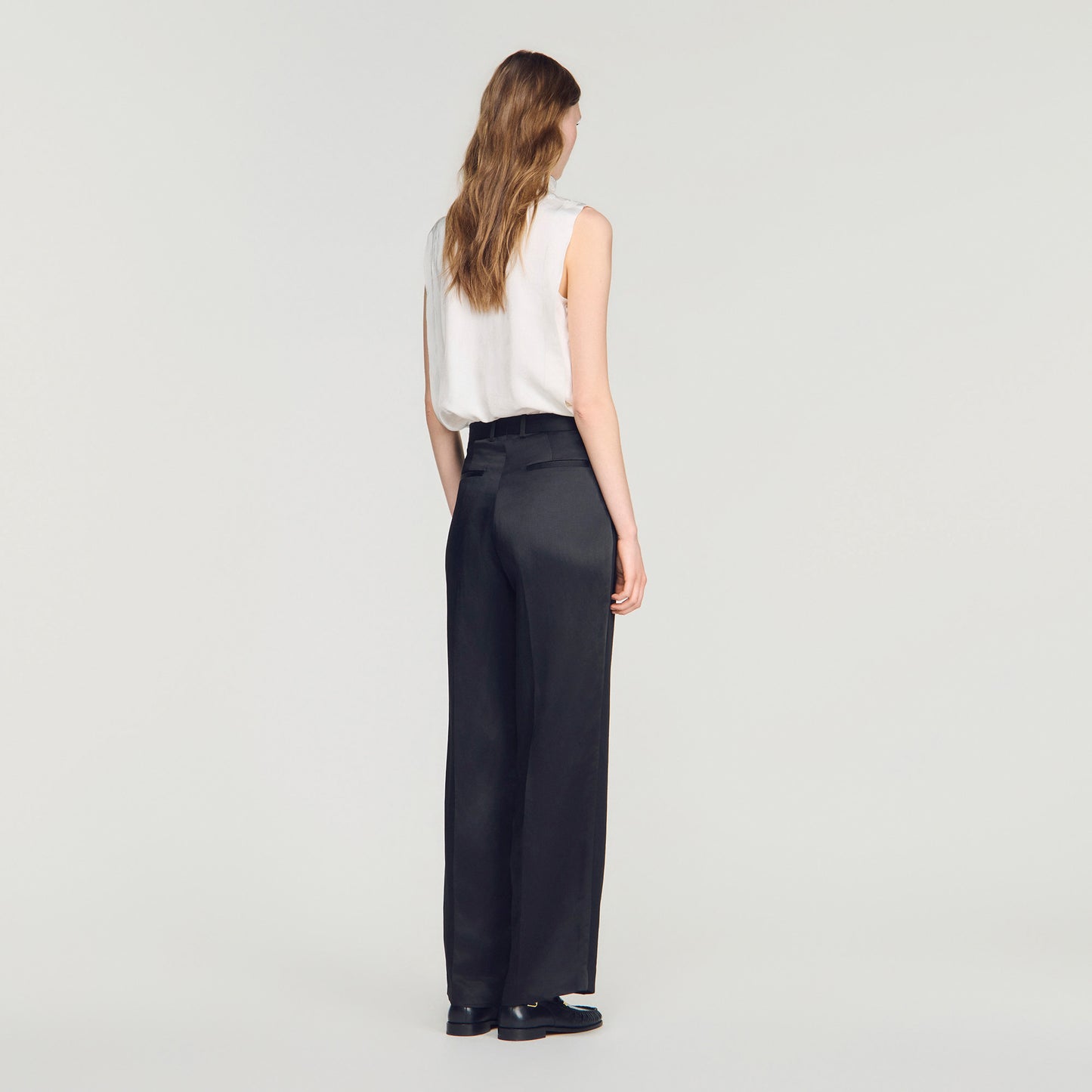 Pantalón bimaterial satinado