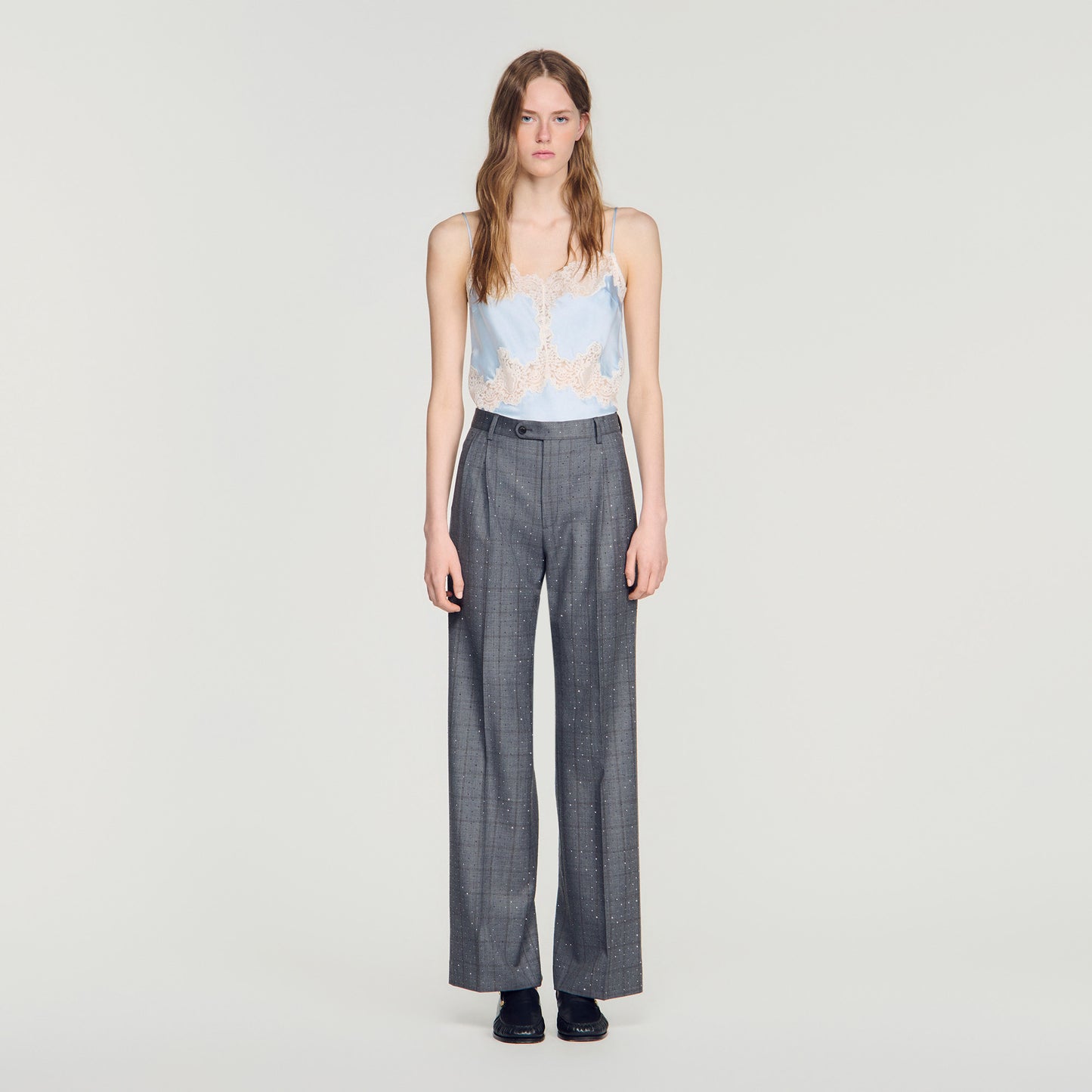 Pantalón a cuadros con strass