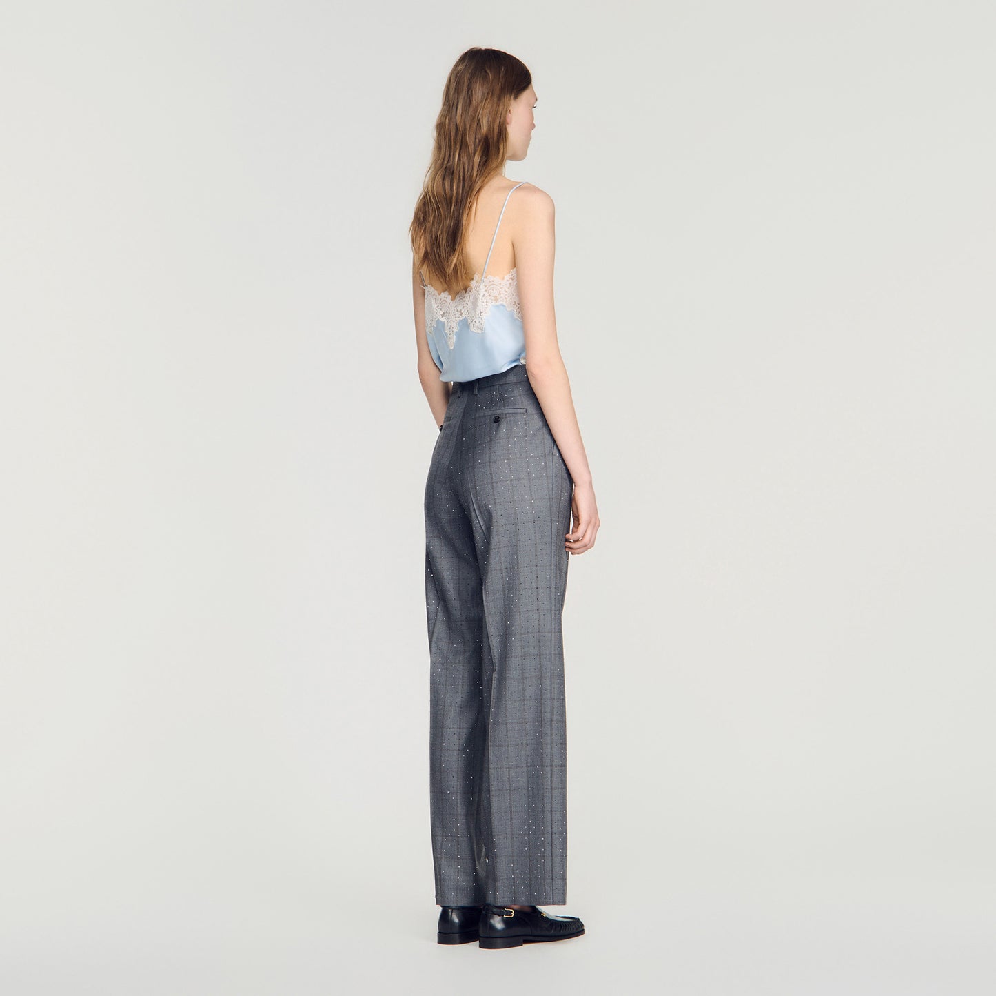 Pantalón a cuadros con strass