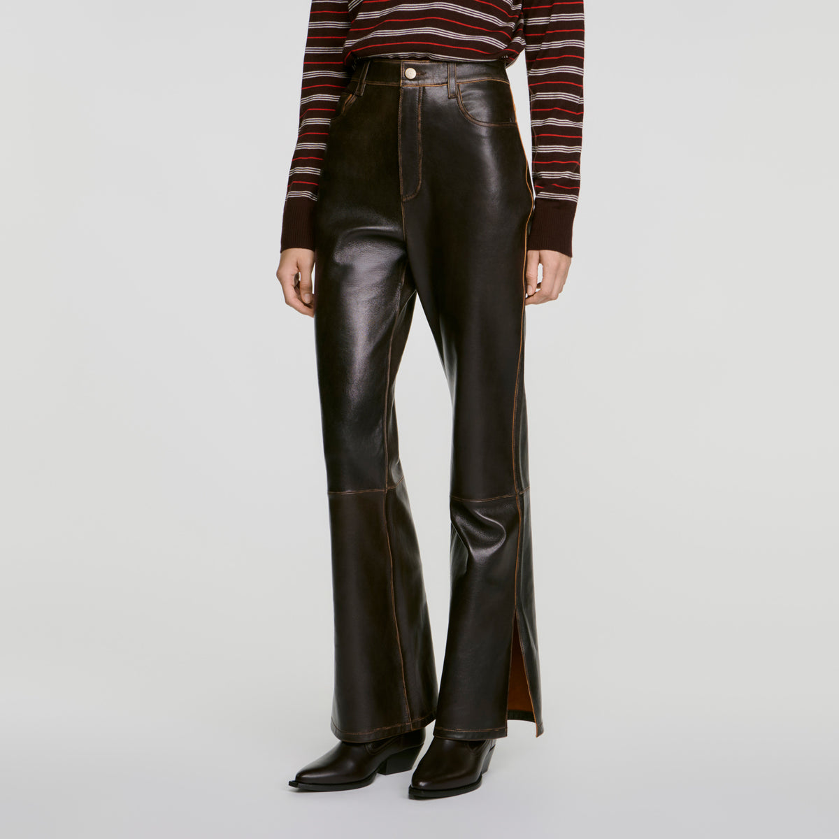 Pantalón de piel efecto envejecido