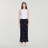 Pantalón ancho bordado con perlas y strass