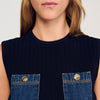 Top de punto y denim